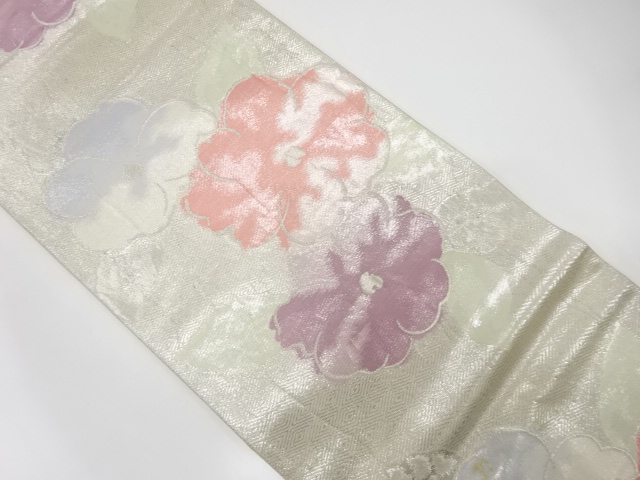 JAPANESE KIMONO / ANTIQUE FUKURO OBI / SILK / WOVEN FLOWER